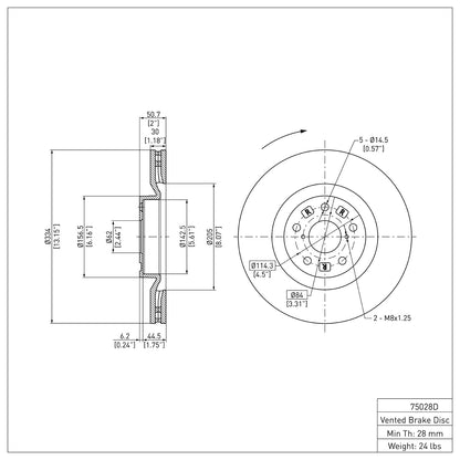 Dynamic Friction Company Disc Brake Rotor 600-75028D