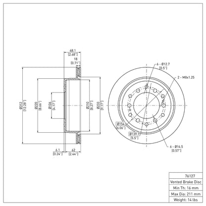Dynamic Friction Company Disc Brake Rotor 600-76127