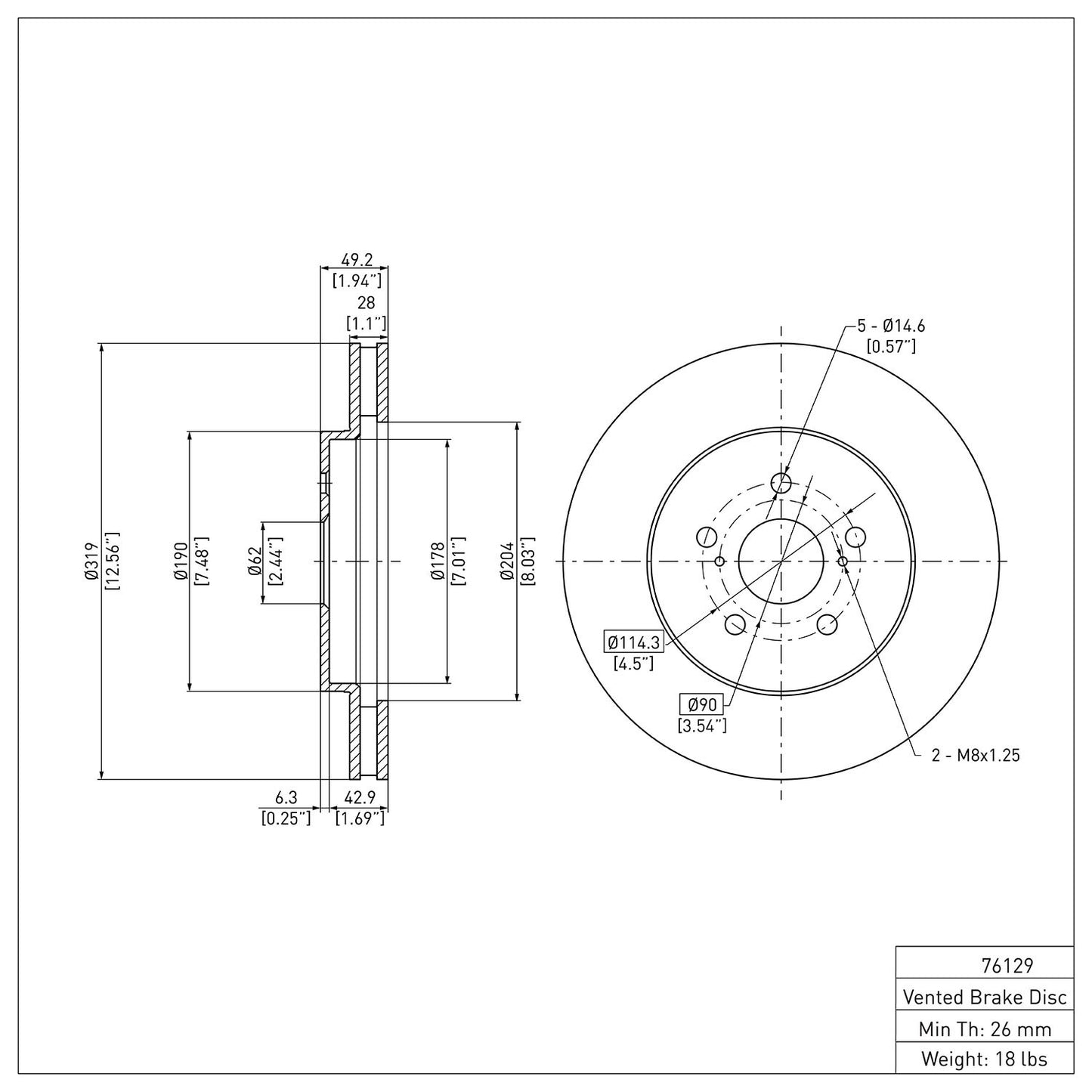 Dynamic Friction Company Disc Brake Rotor 600-76129