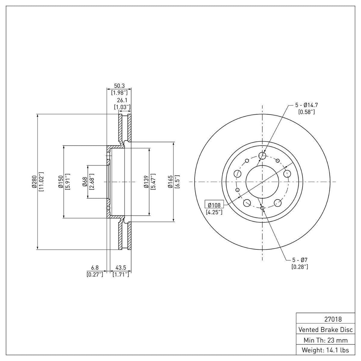 Dynamic Friction Company Disc Brake Rotor 604-27018