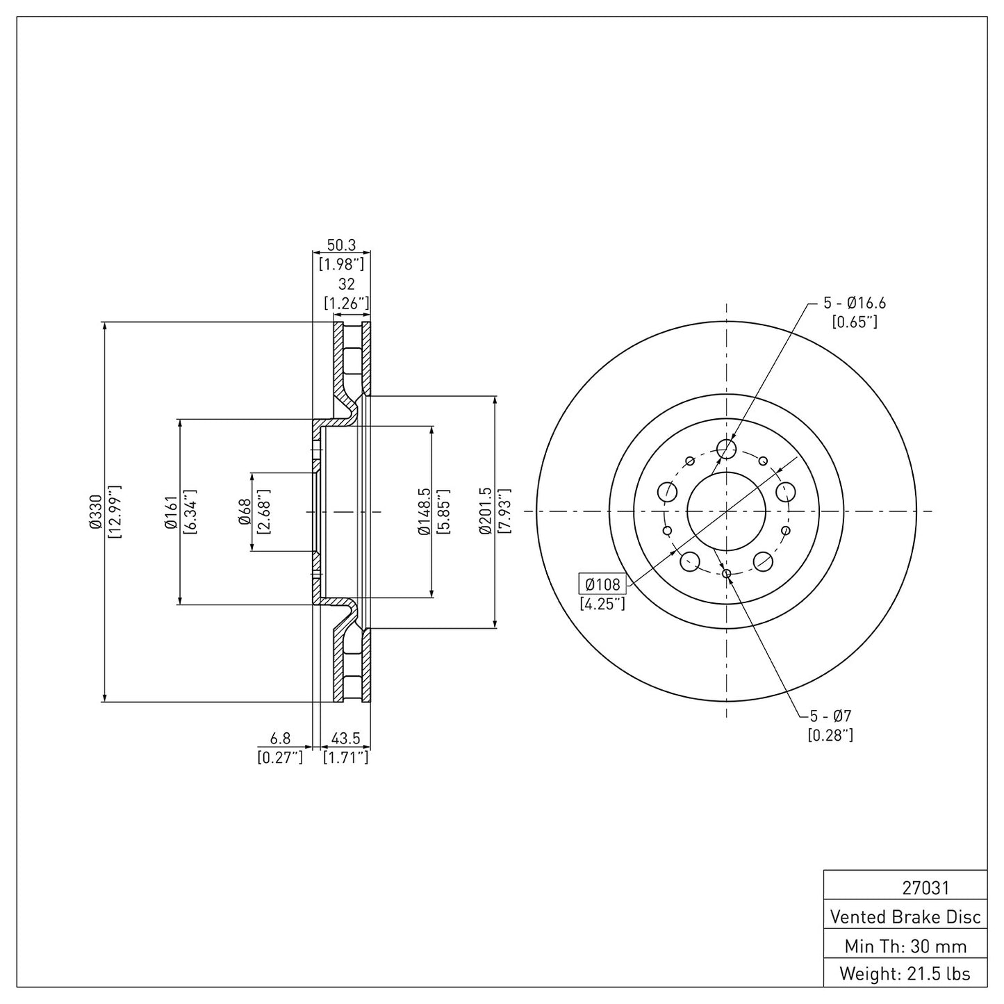 Dynamic Friction Company Disc Brake Rotor 604-27031
