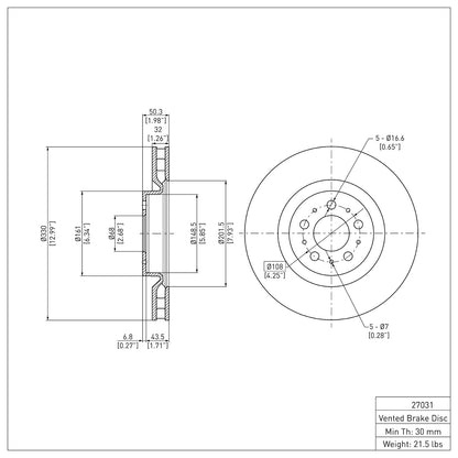 Dynamic Friction Company Disc Brake Rotor 604-27031