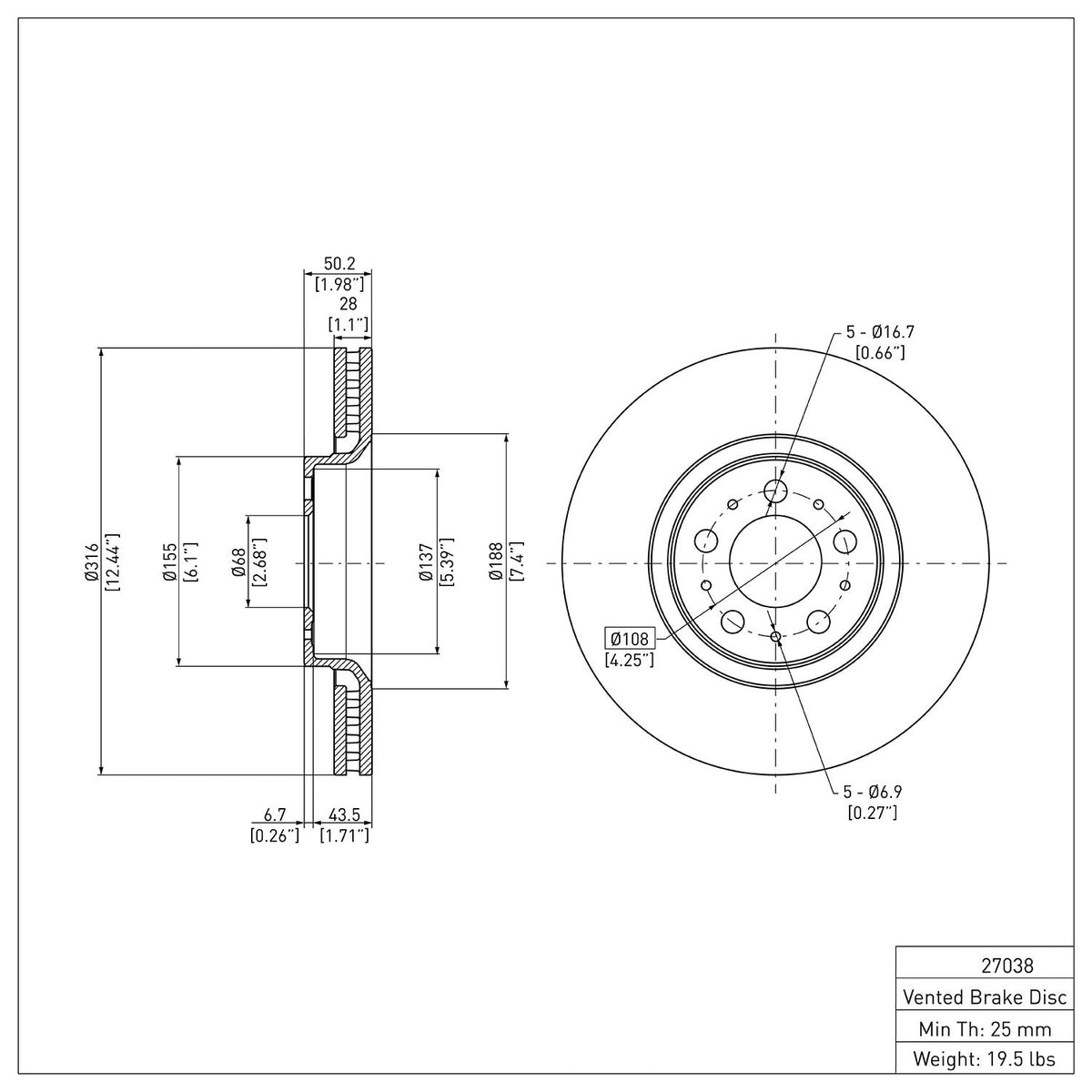 Dynamic Friction Company Disc Brake Rotor 604-27038