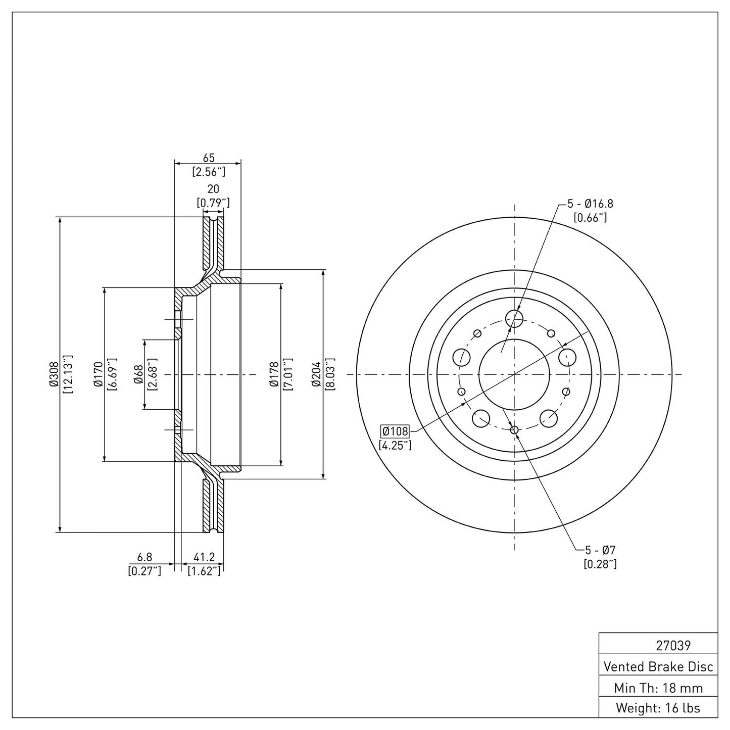 Dynamic Friction Company Disc Brake Rotor 604-27039