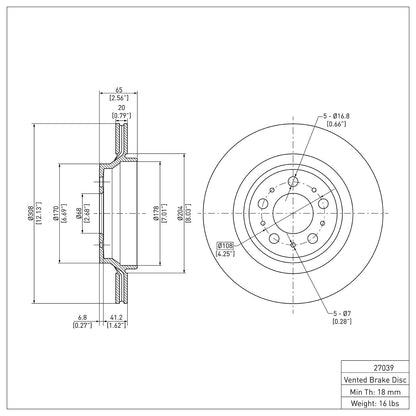 Dynamic Friction Company Disc Brake Rotor 604-27039