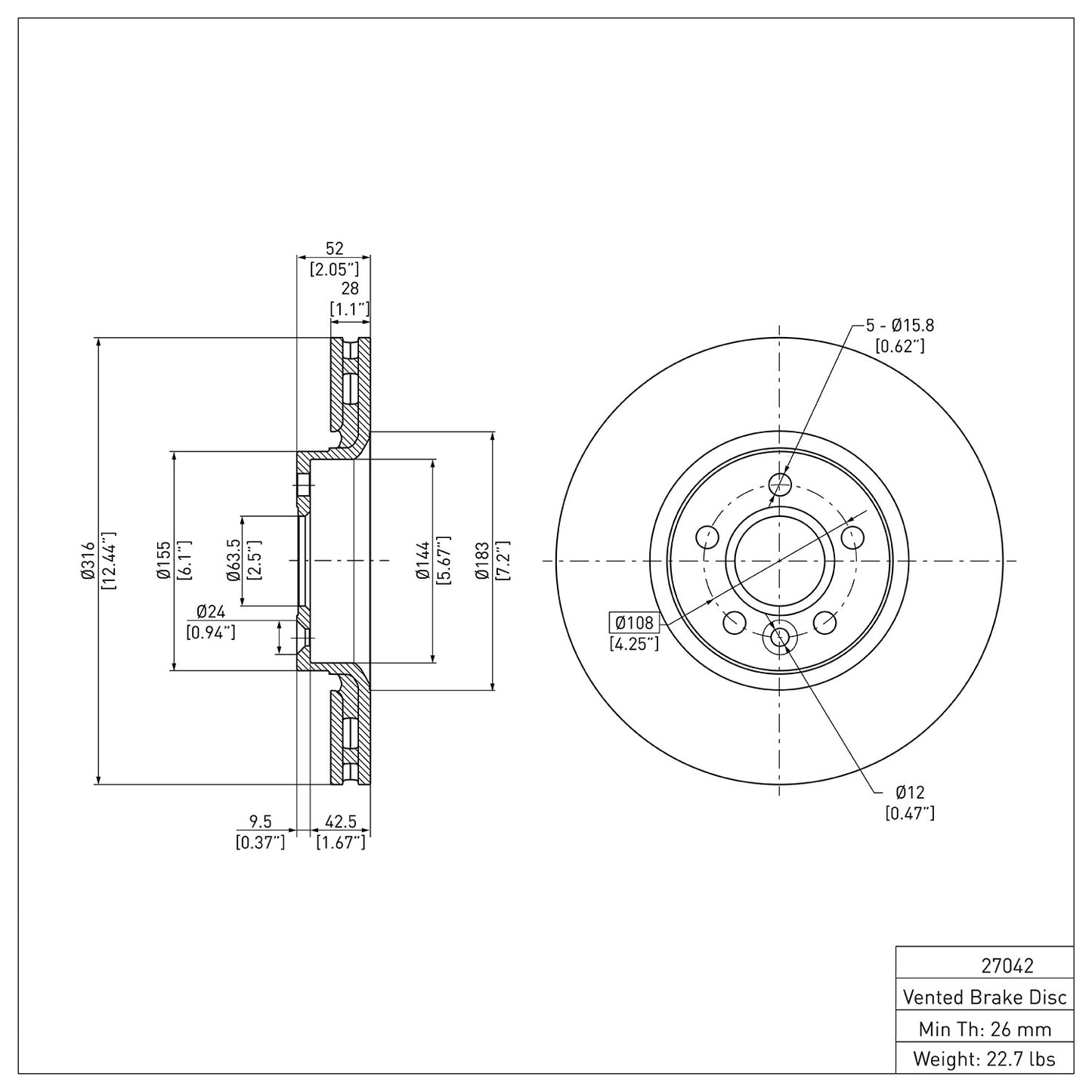 Dynamic Friction Company Disc Brake Rotor 604-27042