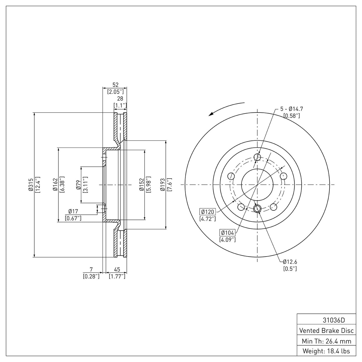 Dynamic Friction Company Disc Brake Rotor 604-31036D