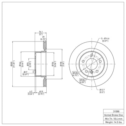 Dynamic Friction Company Disc Brake Rotor 604-31088