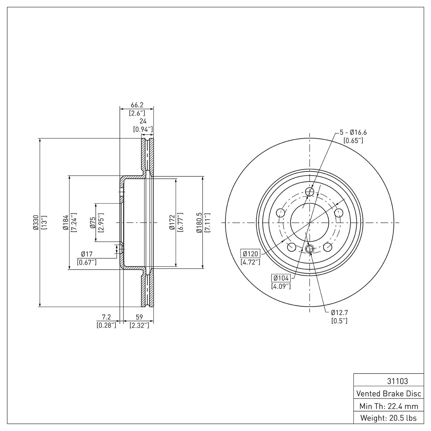 Dynamic Friction Company Disc Brake Rotor 604-31103