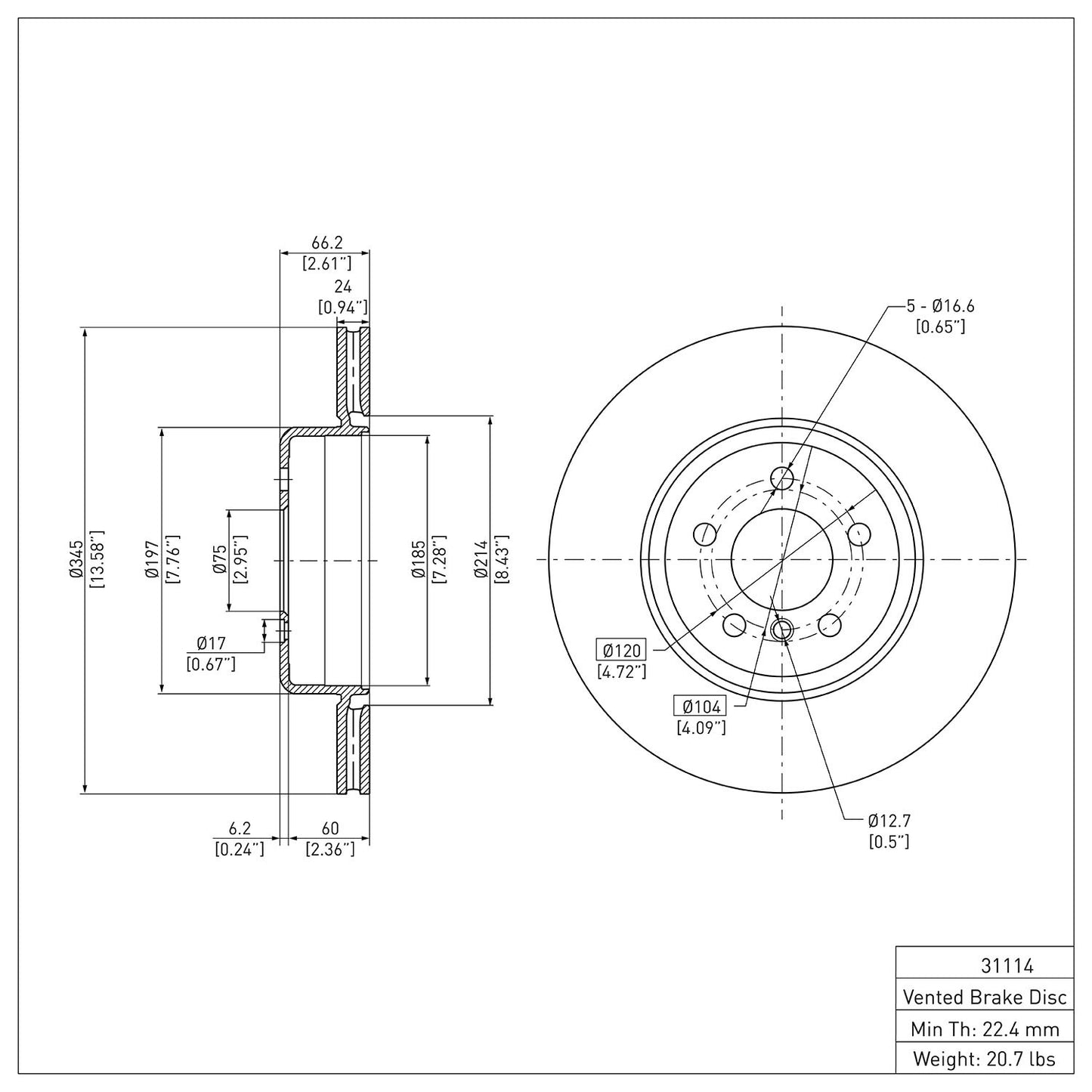 Dynamic Friction Company Disc Brake Rotor 604-31114
