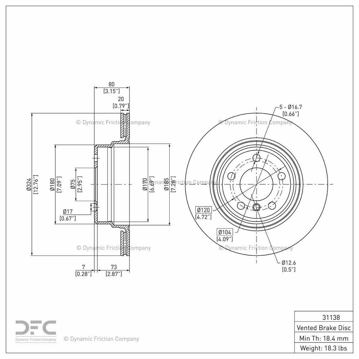 Dynamic Friction Company Disc Brake Rotor 604-31138