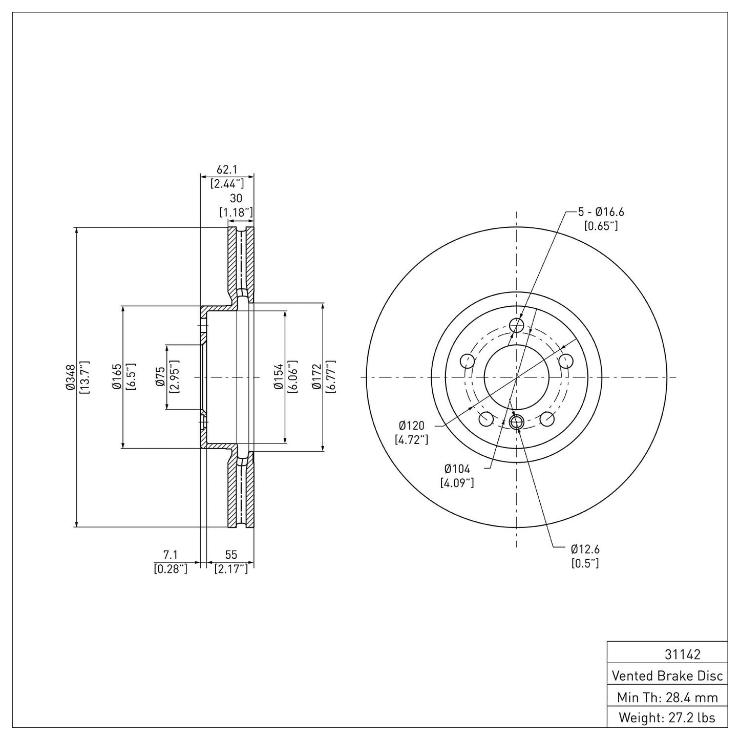 Dynamic Friction Company Disc Brake Rotor 604-31142
