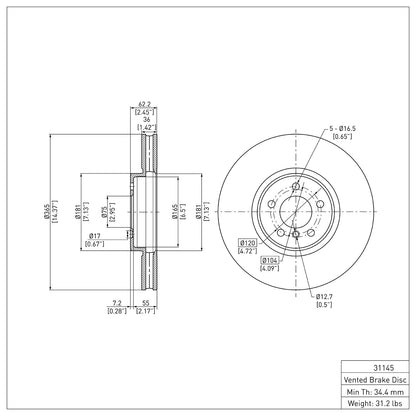 Dynamic Friction Company Disc Brake Rotor 604-31145