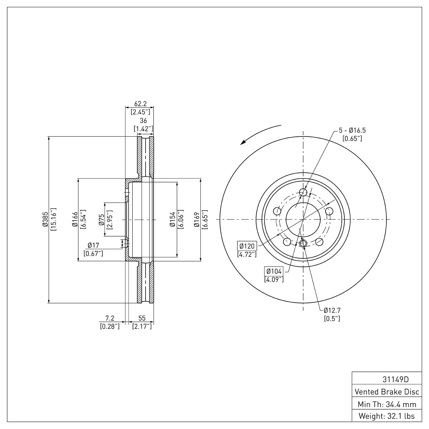 Dynamic Friction Company Disc Brake Rotor 604-31149D