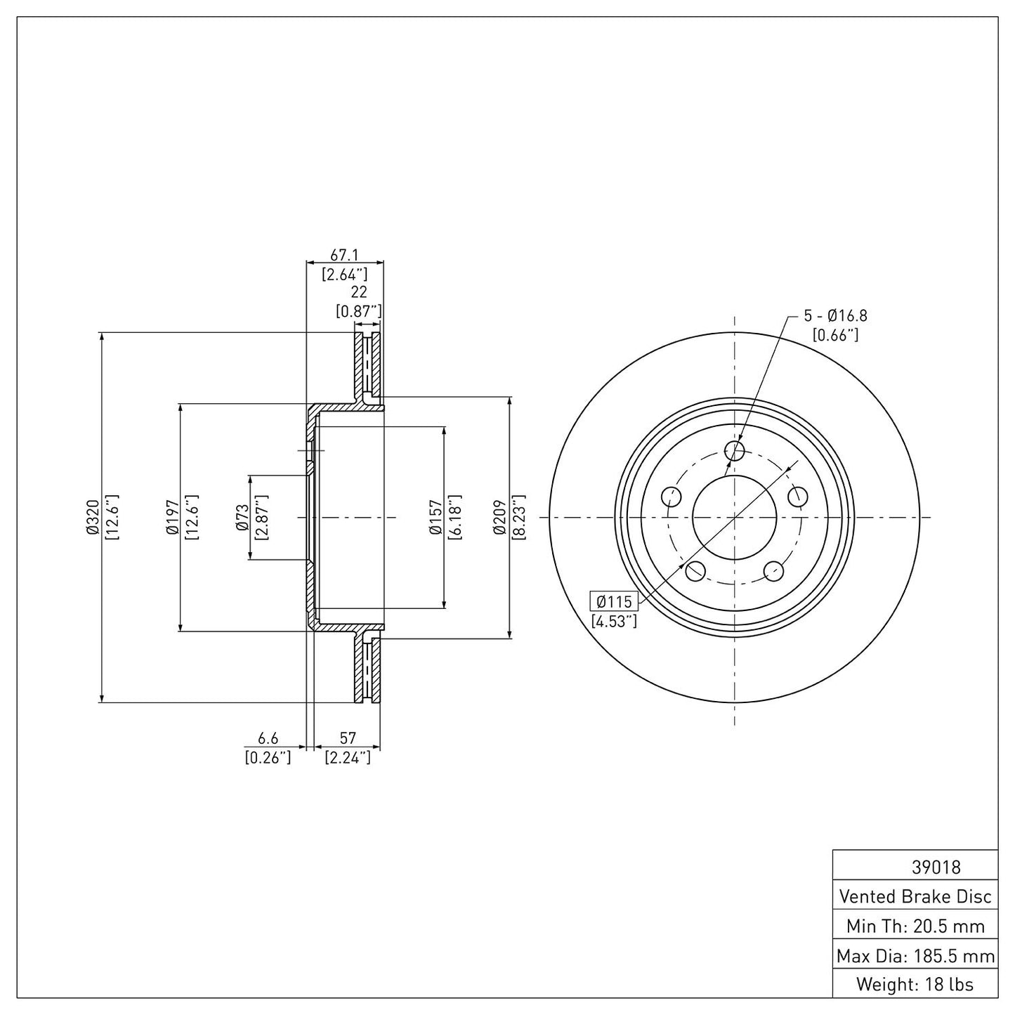 Dynamic Friction Company Disc Brake Rotor 604-39018