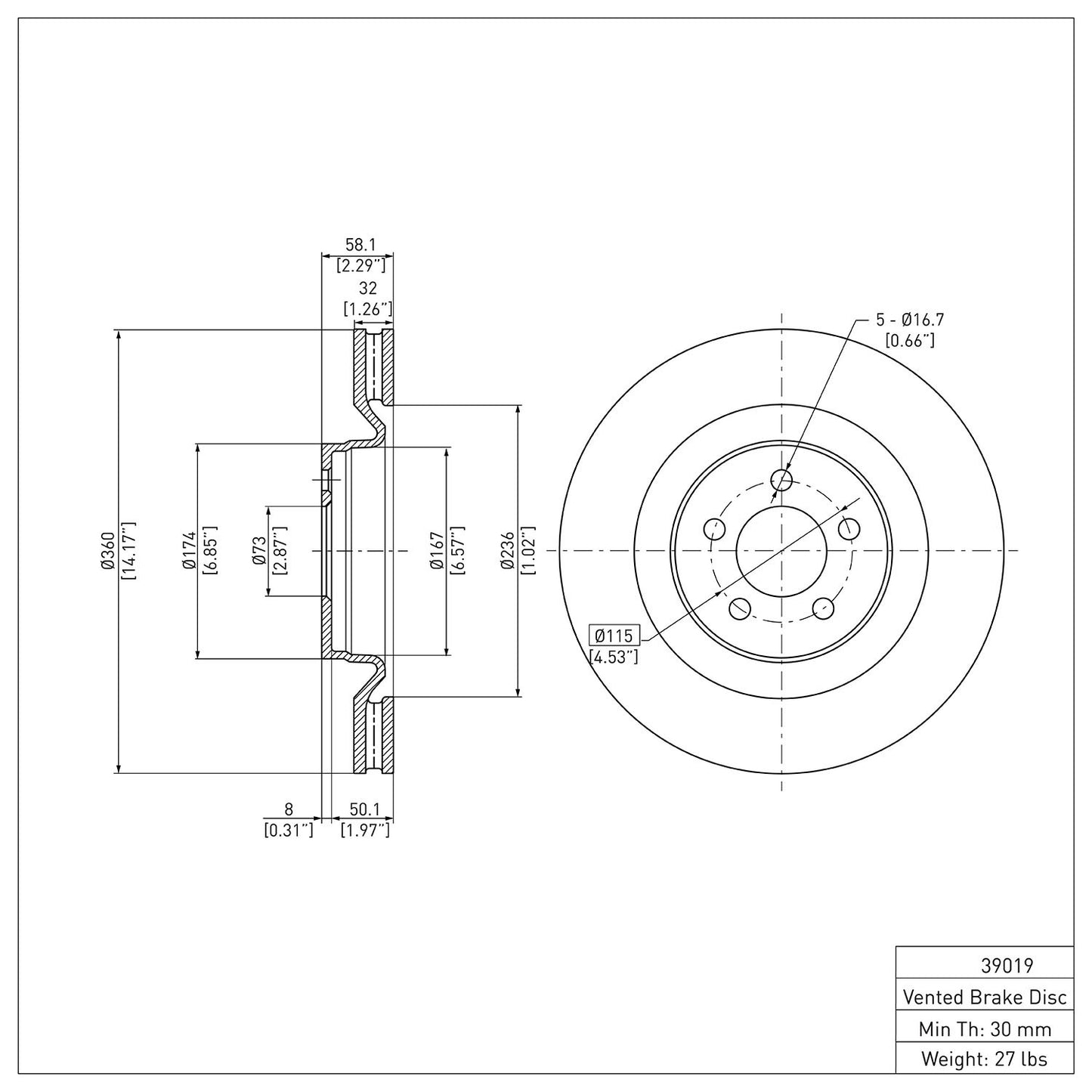 Dynamic Friction Company Disc Brake Rotor 604-39019