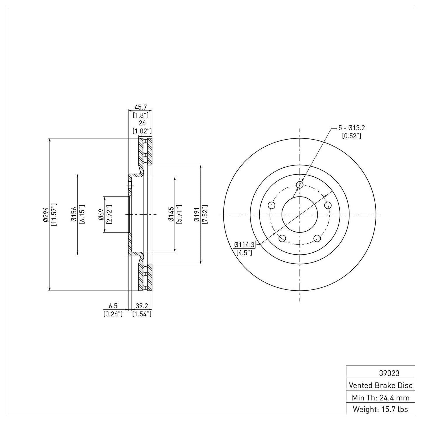 Dynamic Friction Company Disc Brake Rotor 604-39023