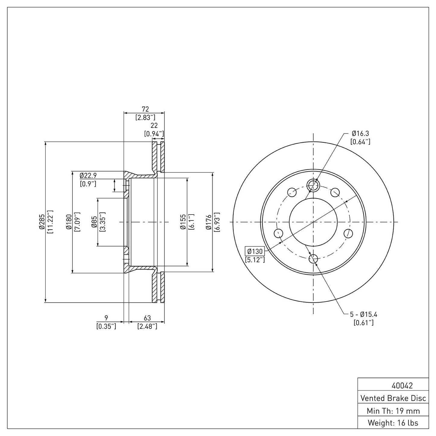 Dynamic Friction Company Disc Brake Rotor 604-40042