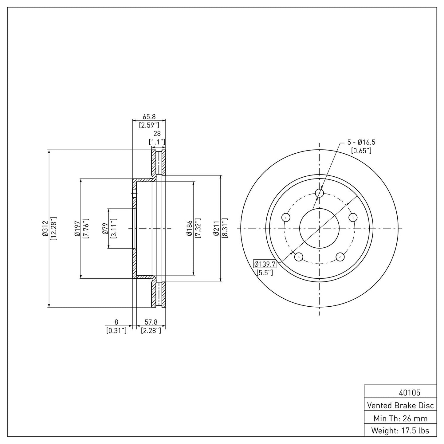 Dynamic Friction Company Disc Brake Rotor 604-40105