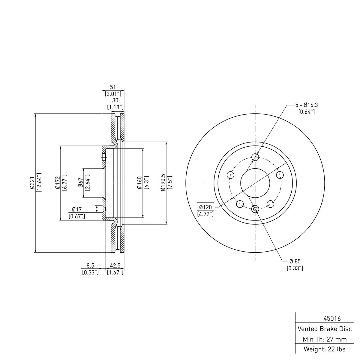 Dynamic Friction Company Disc Brake Rotor 604-45016