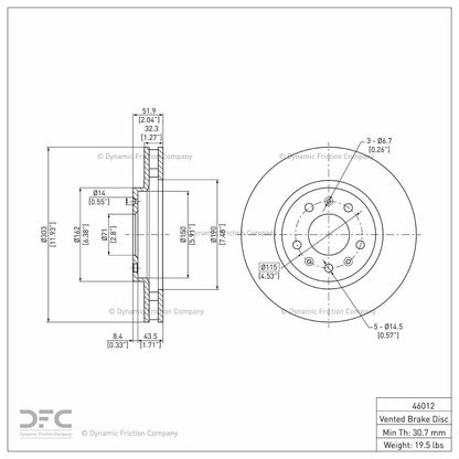 Dynamic Friction Company Disc Brake Rotor 604-46012