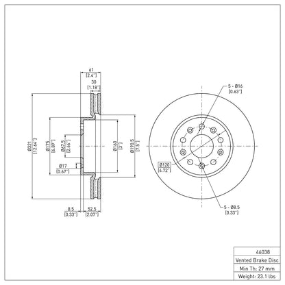 Dynamic Friction Company Disc Brake Rotor 604-46038