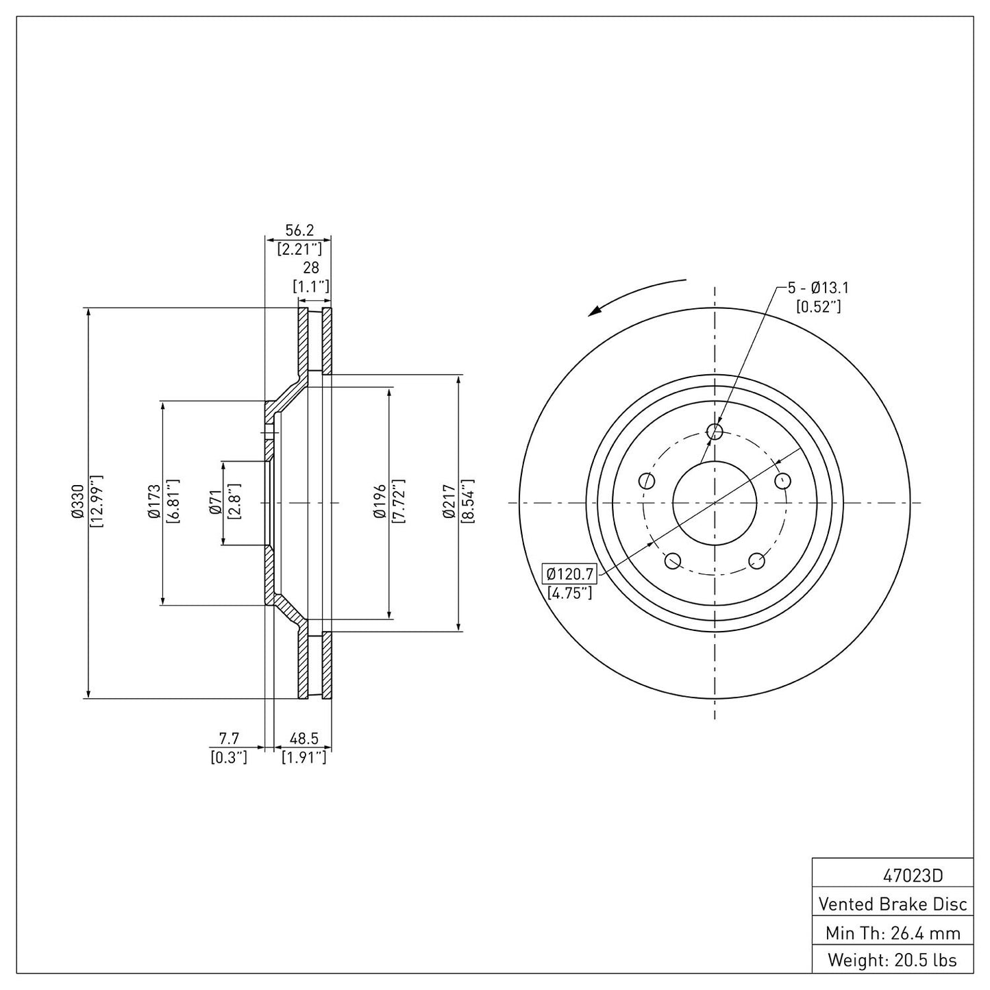 Dynamic Friction Company Disc Brake Rotor 604-47023D