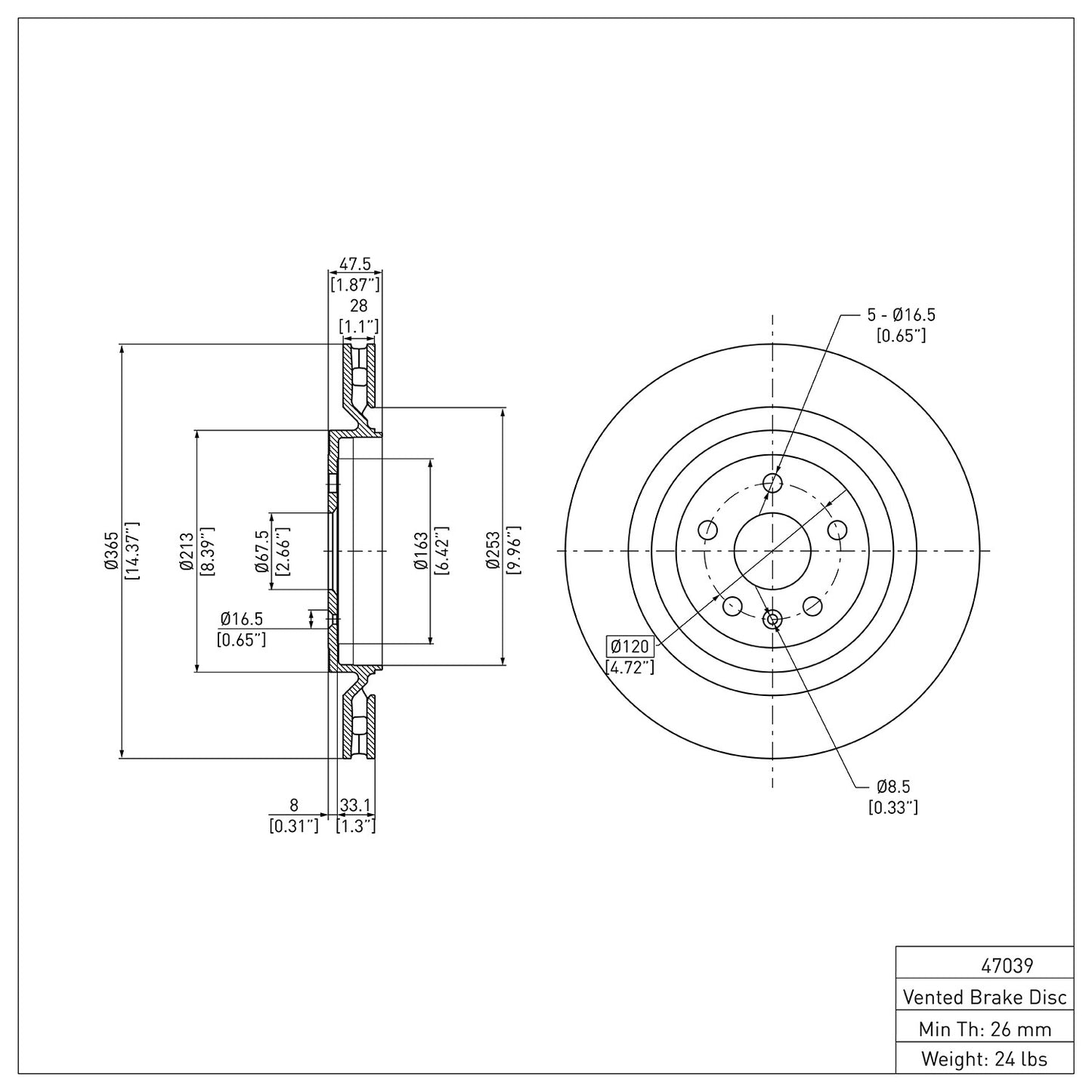 Dynamic Friction Company Disc Brake Rotor 604-47039