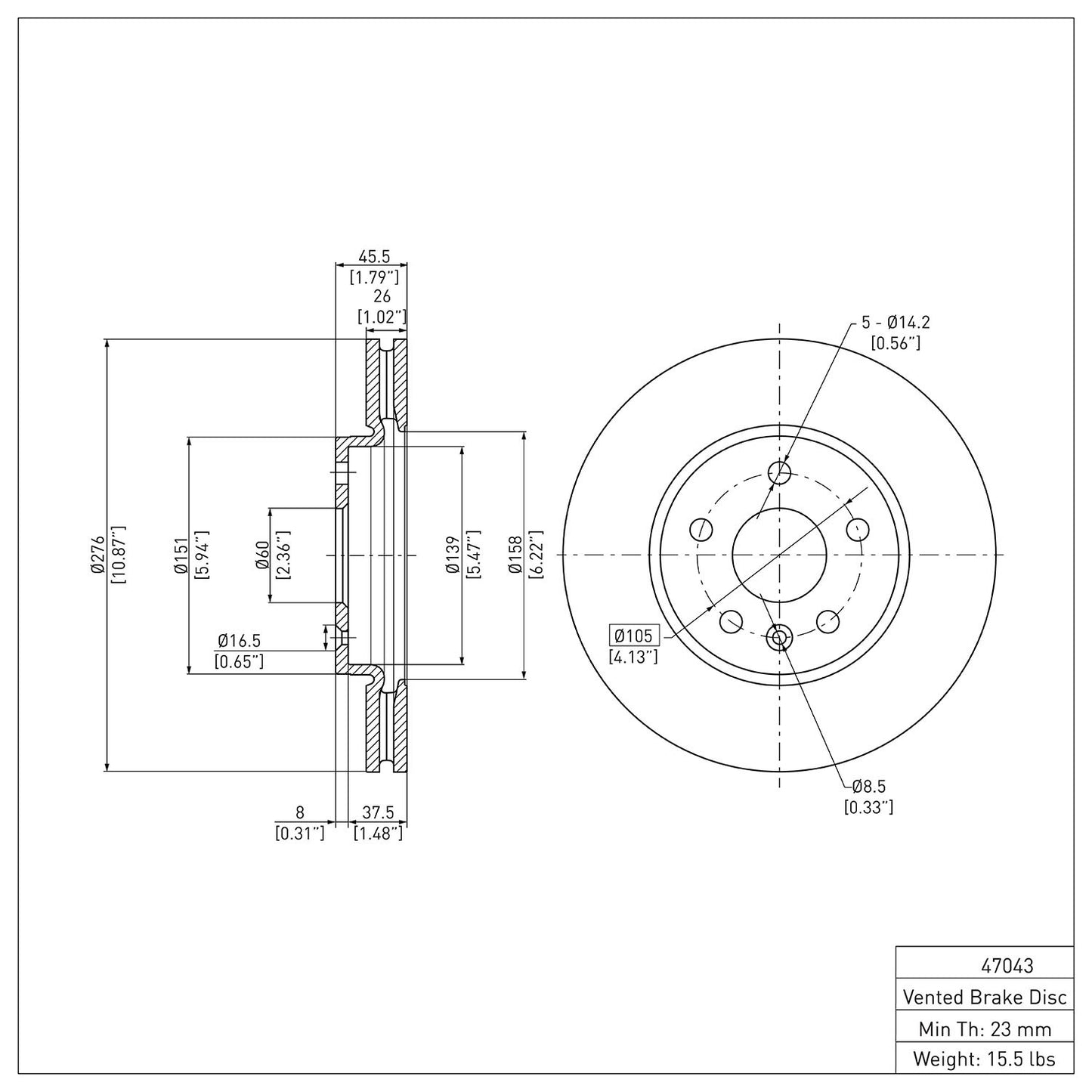 Dynamic Friction Company Disc Brake Rotor 604-47043
