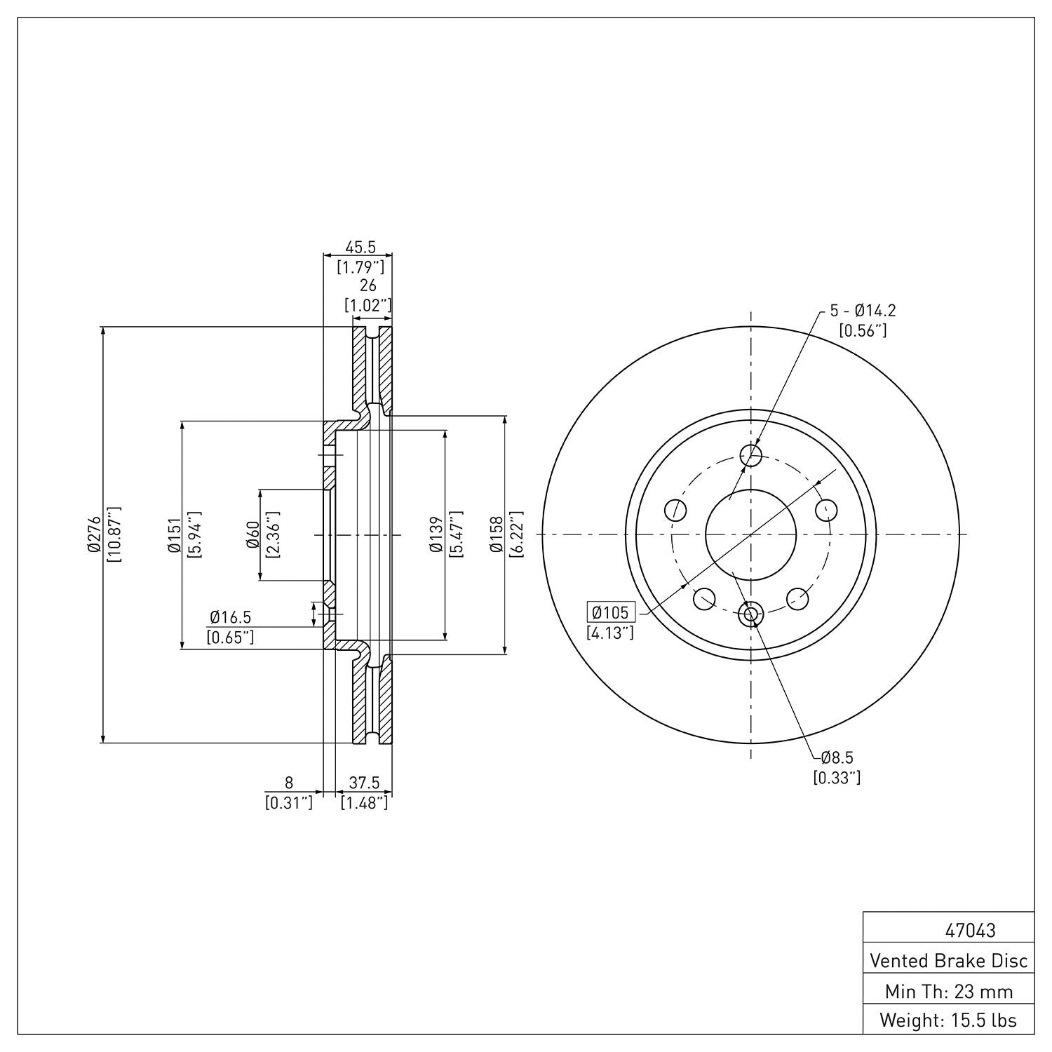 Dynamic Friction Company Disc Brake Rotor 604-47043
