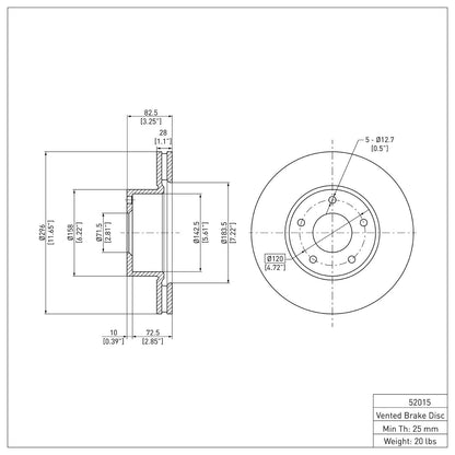 Dynamic Friction Company Disc Brake Rotor 604-52015
