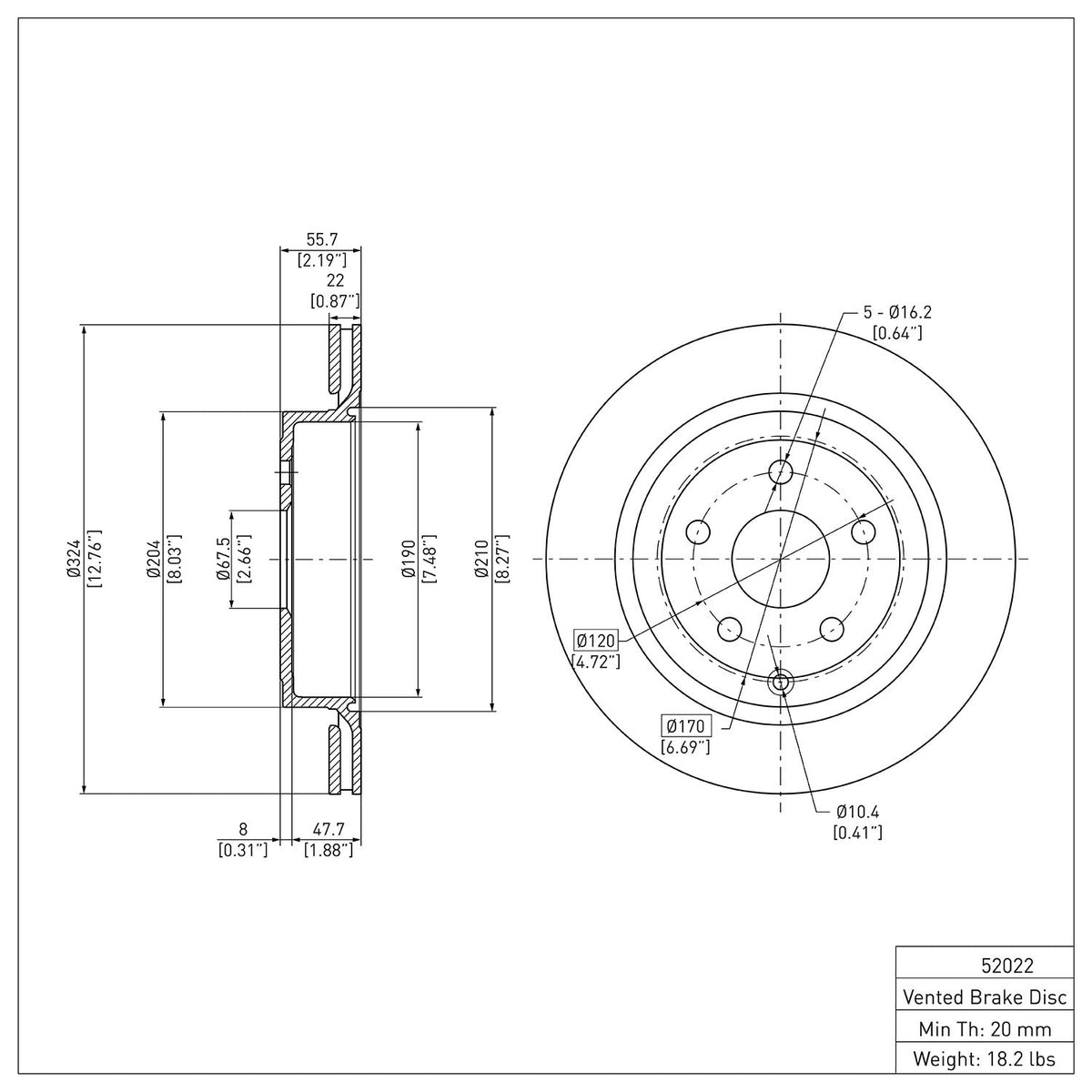 Dynamic Friction Company Disc Brake Rotor 604-52022
