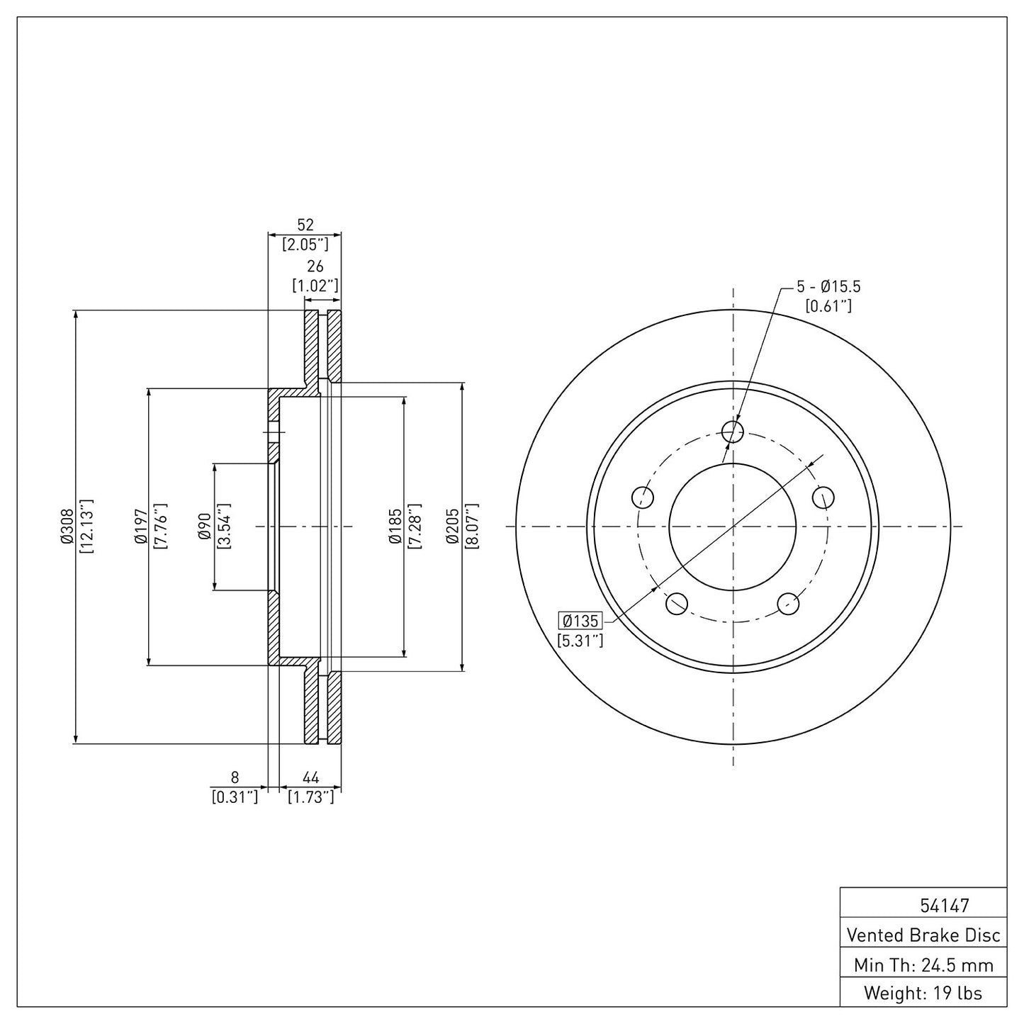 Dynamic Friction Company Disc Brake Rotor 604-54147