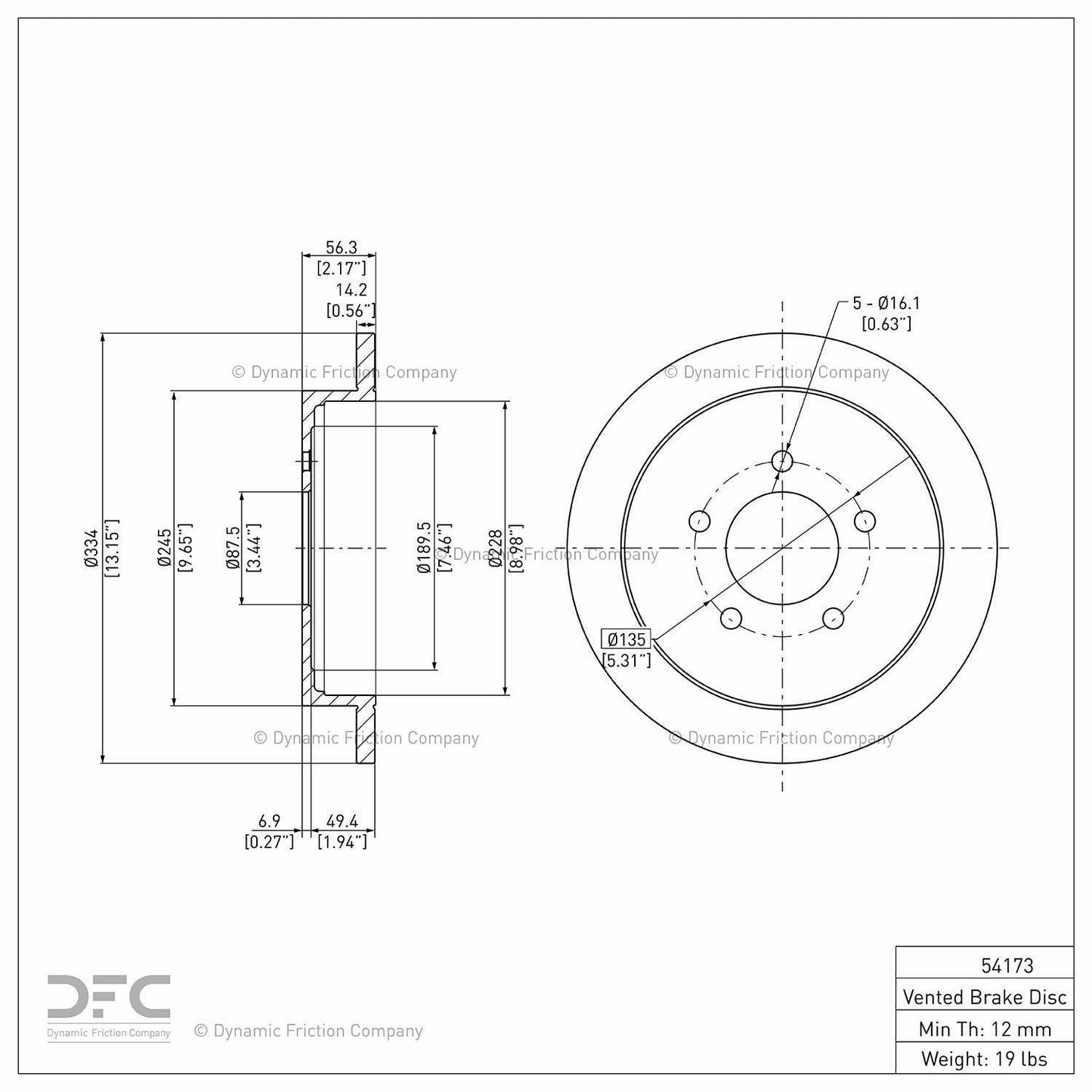 Dynamic Friction Company Disc Brake Rotor 604-54173