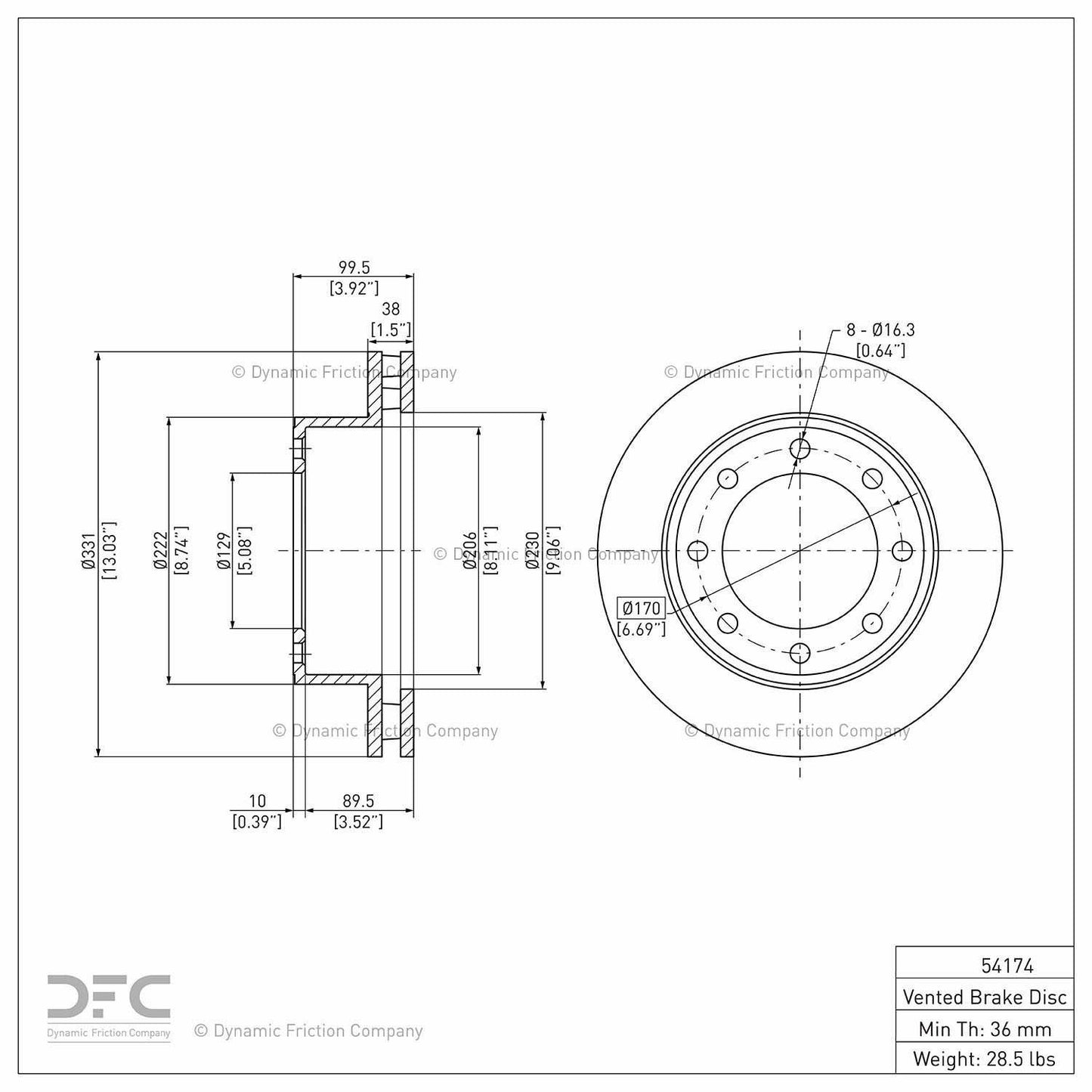 Dynamic Friction Company Disc Brake Rotor 604-54174