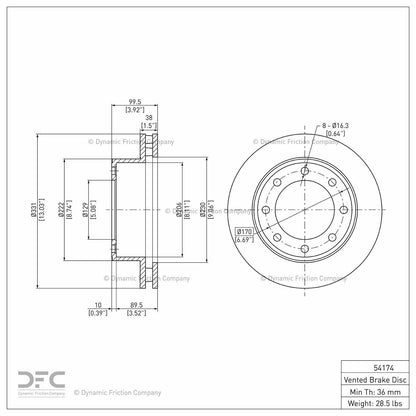 Dynamic Friction Company Disc Brake Rotor 604-54174