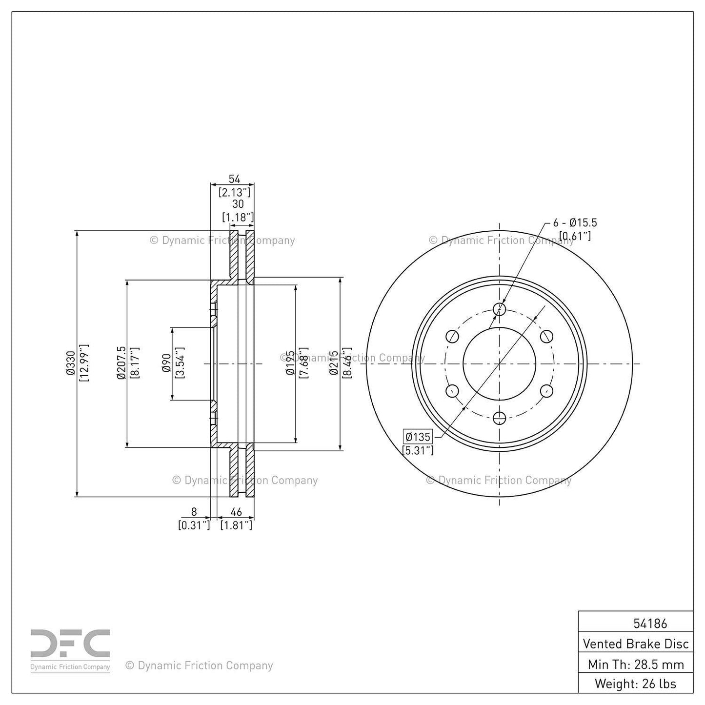 Dynamic Friction Company Disc Brake Rotor 604-54186