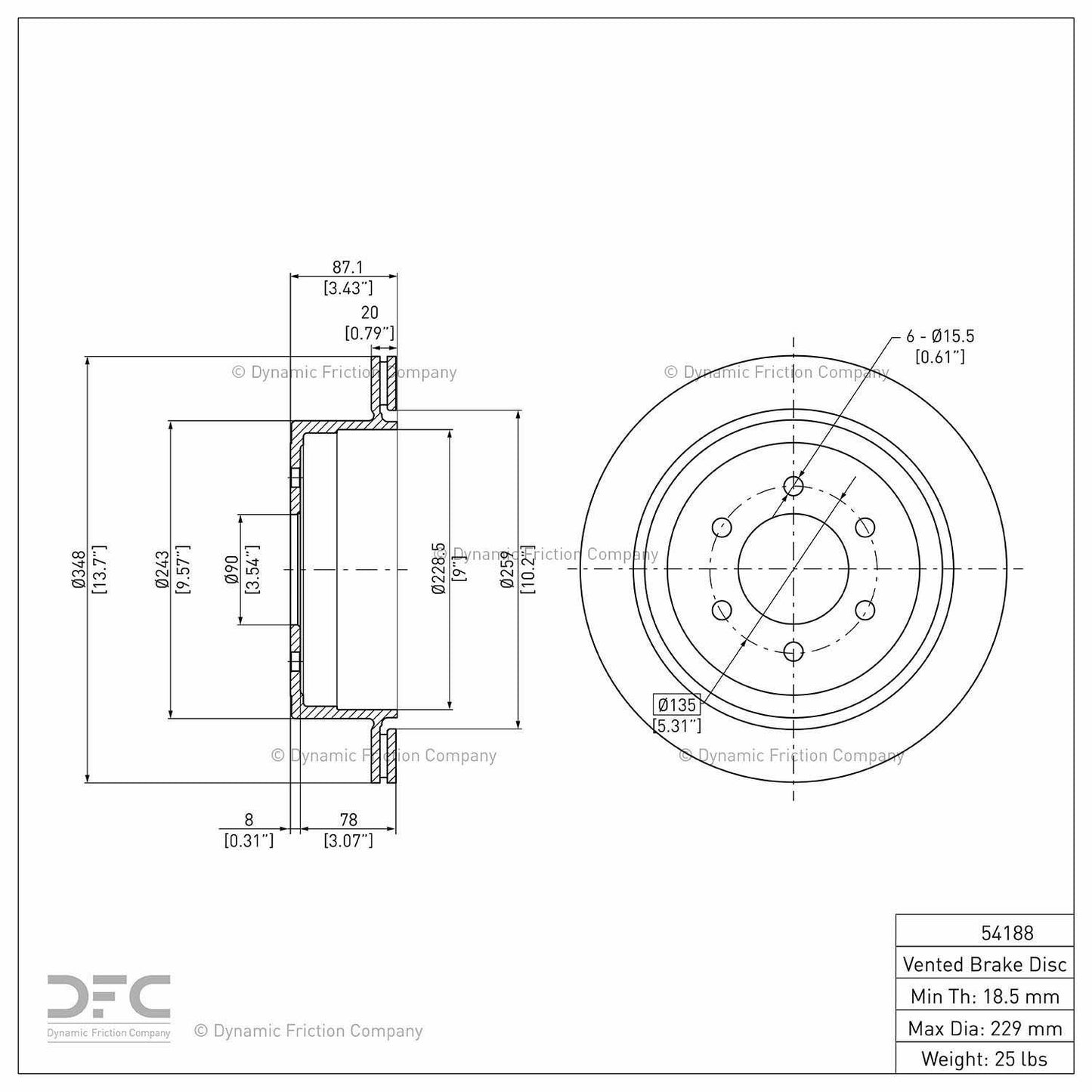 Dynamic Friction Company Disc Brake Rotor 604-54188