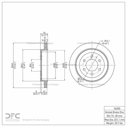 Dynamic Friction Company Disc Brake Rotor 604-54205