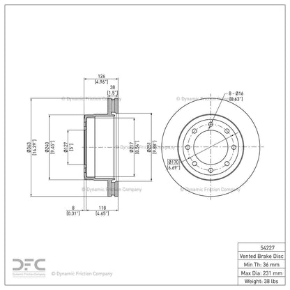Dynamic Friction Company Disc Brake Rotor 604-54227