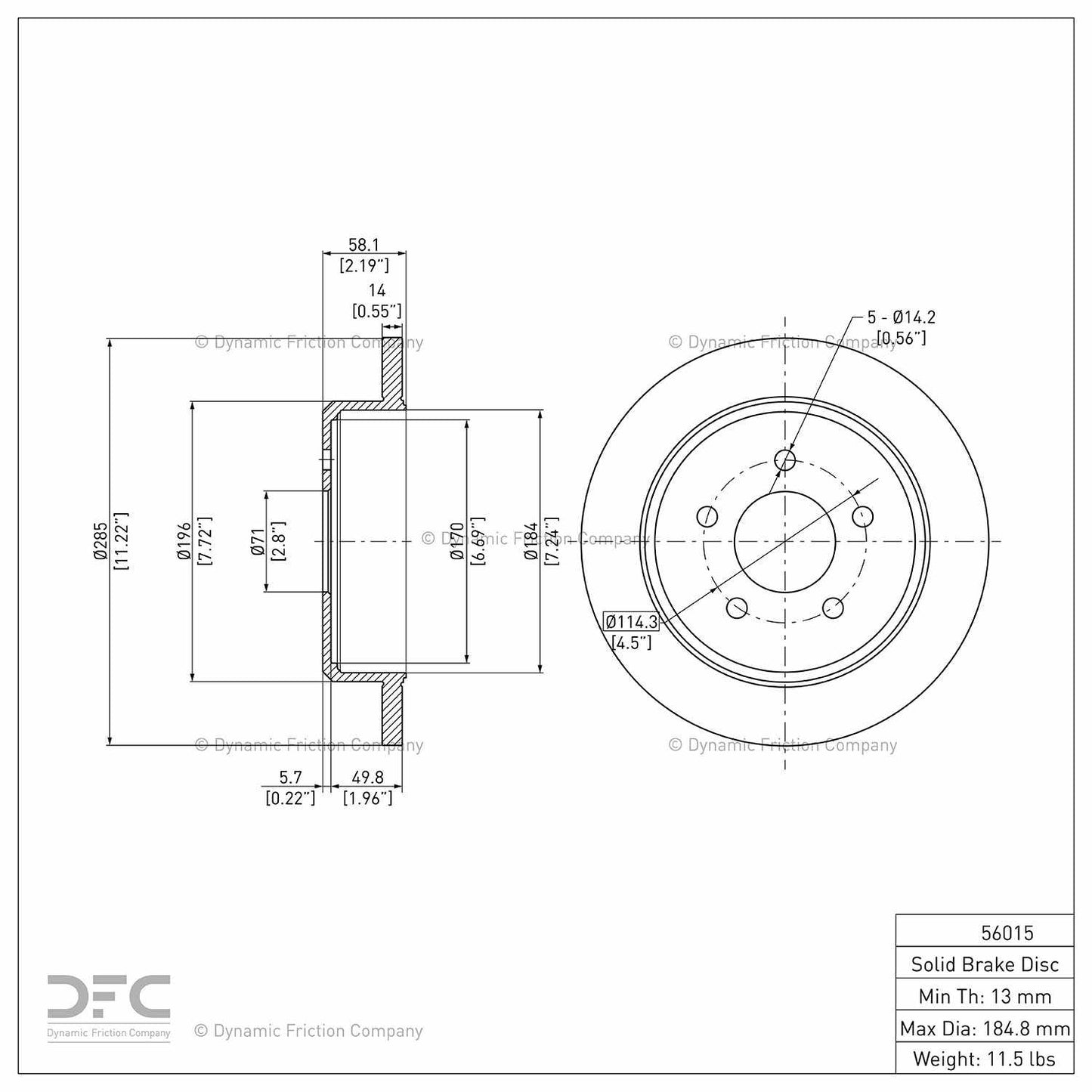 Dynamic Friction Company Disc Brake Rotor 604-56015