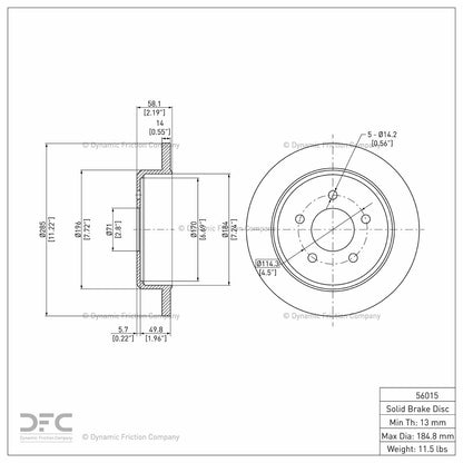 Dynamic Friction Company Disc Brake Rotor 604-56015