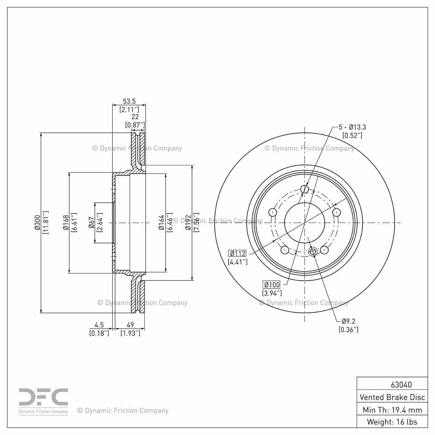 Dynamic Friction Company Disc Brake Rotor 604-63040