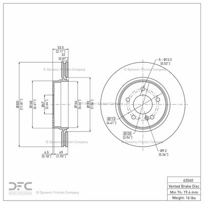 Dynamic Friction Company Disc Brake Rotor 604-63040