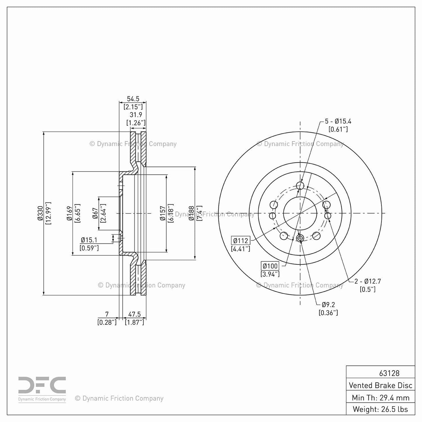 Dynamic Friction Company Disc Brake Rotor 604-63128
