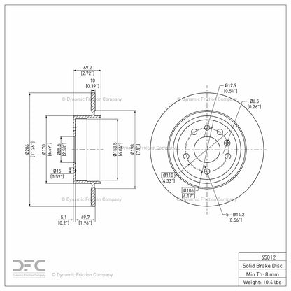 Dynamic Friction Company Disc Brake Rotor 604-65012