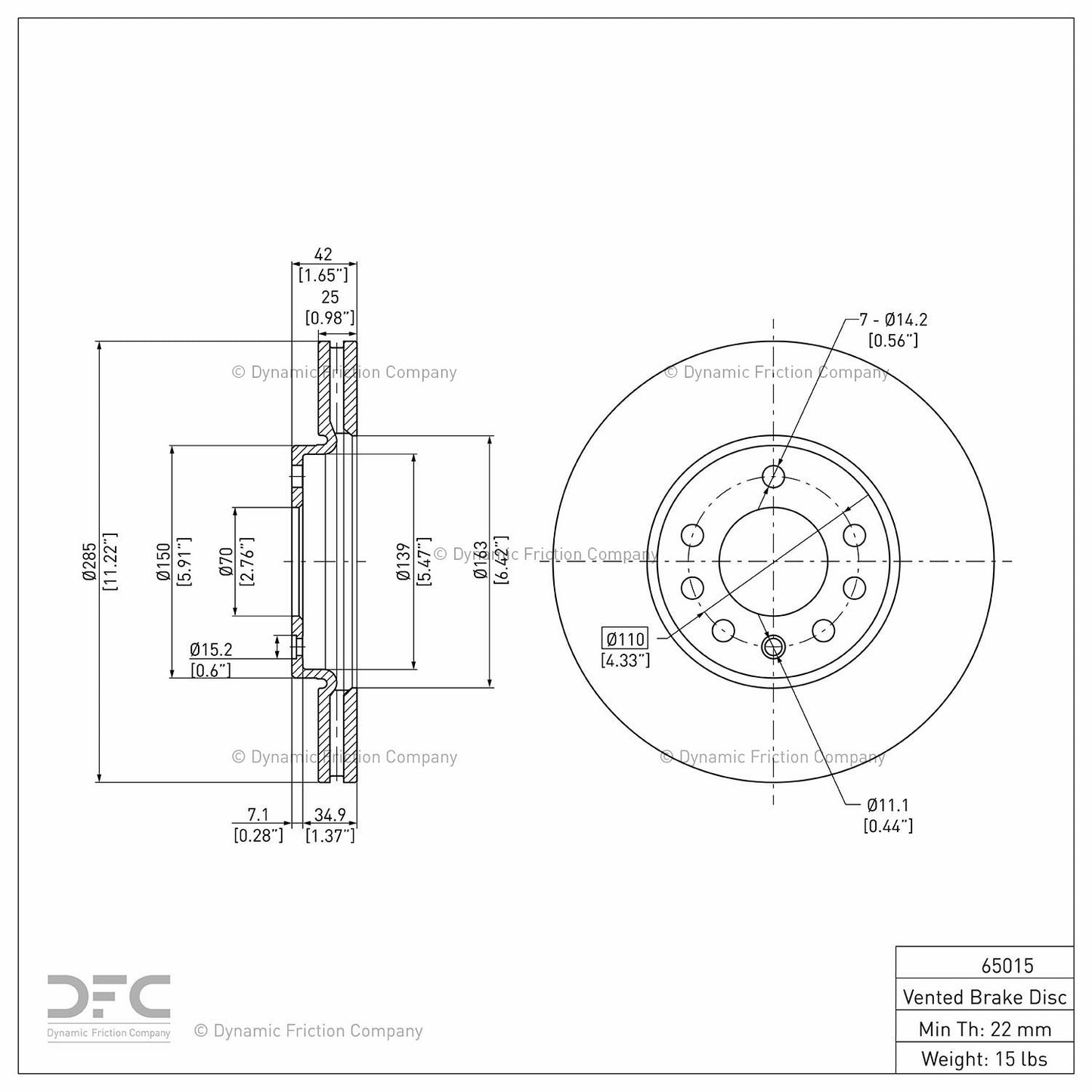 Dynamic Friction Company Disc Brake Rotor 604-65015