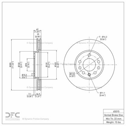 Dynamic Friction Company Disc Brake Rotor 604-65015