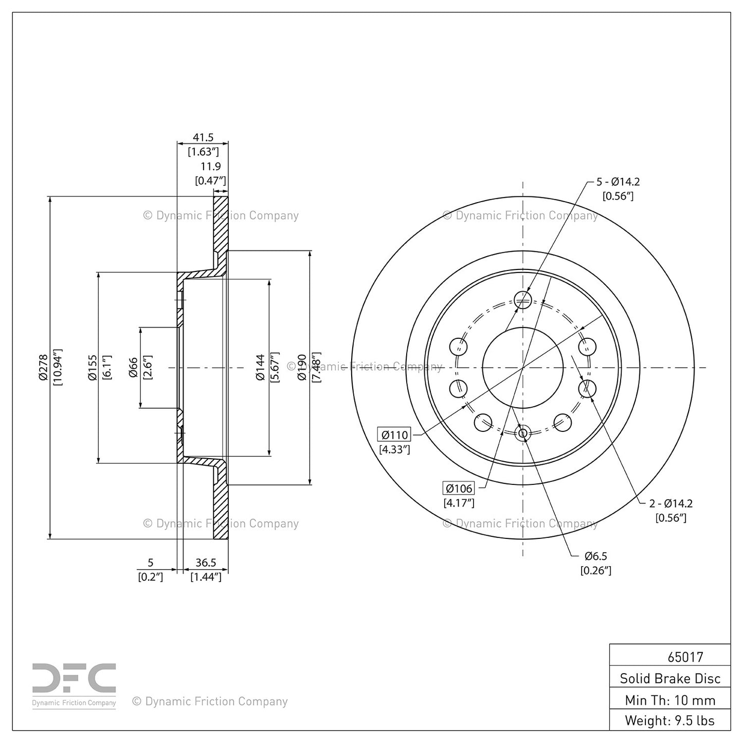 Dynamic Friction Company Disc Brake Rotor 604-65017