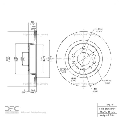 Dynamic Friction Company Disc Brake Rotor 604-65017